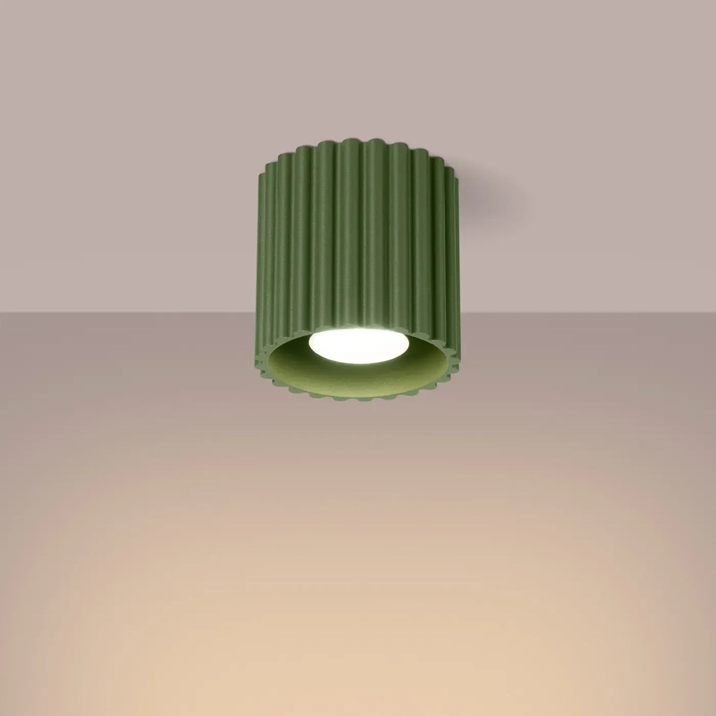 Plafon AURA 1 zielony oliwkowy GU10 ryflowany SOLLUX  LIGHTING
