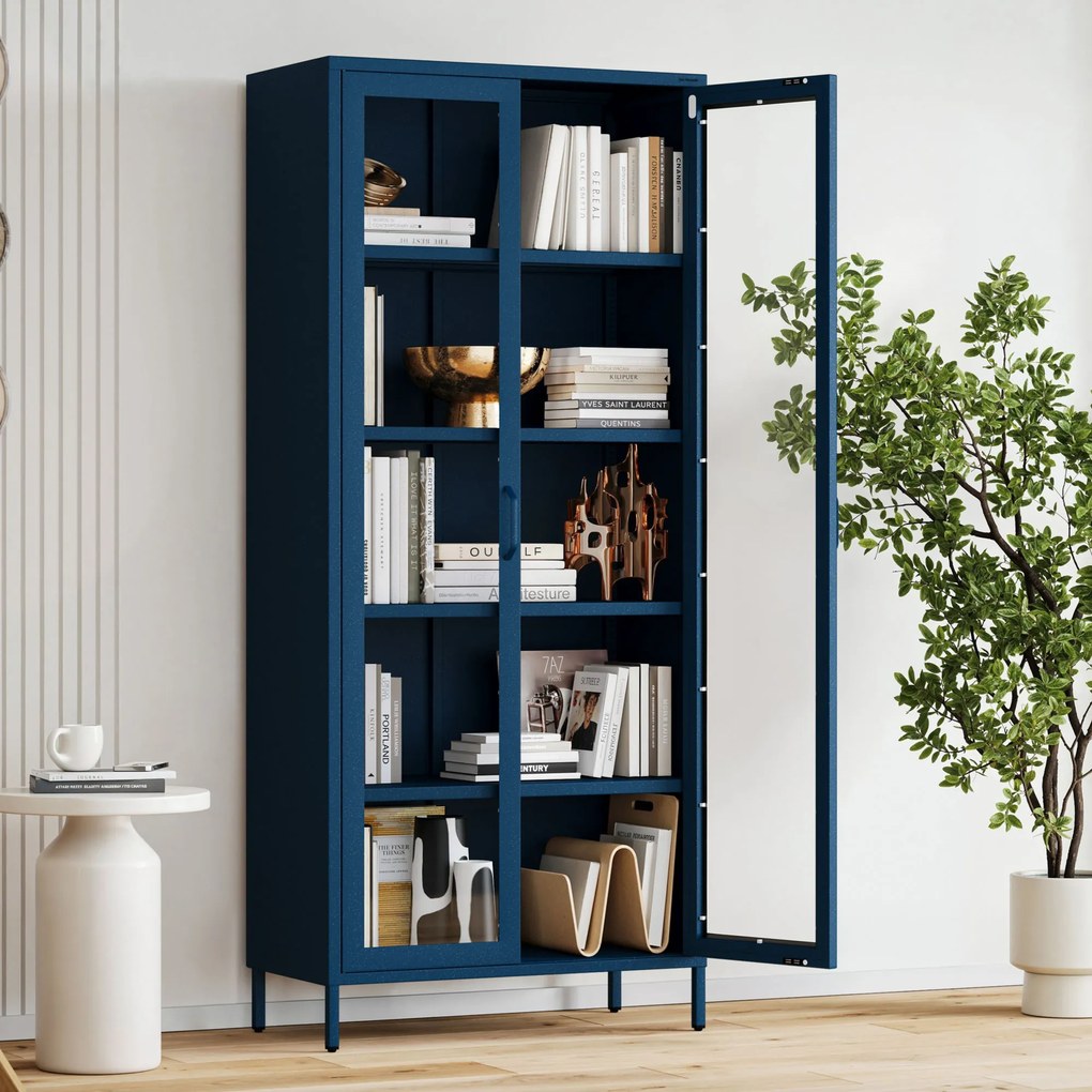 Witryna szklana do salonu granatowa Modern ANGELO 800 x 1850 x 450 mm