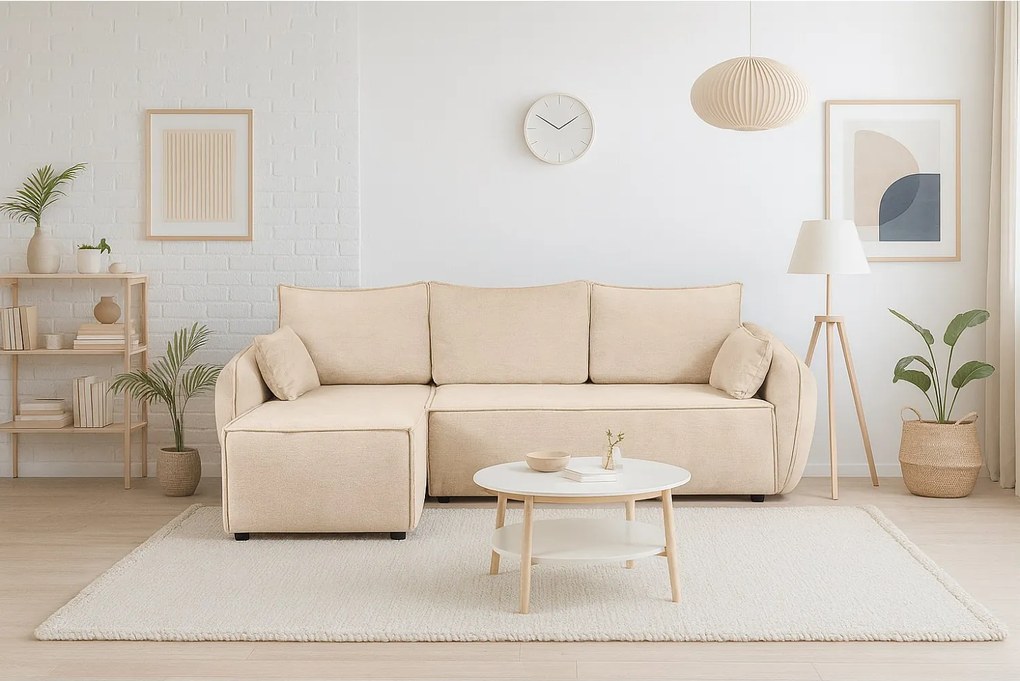 Nowoczesny narożnik lewostronny SELLMA w tkaninie RAVEN 24 kremowej