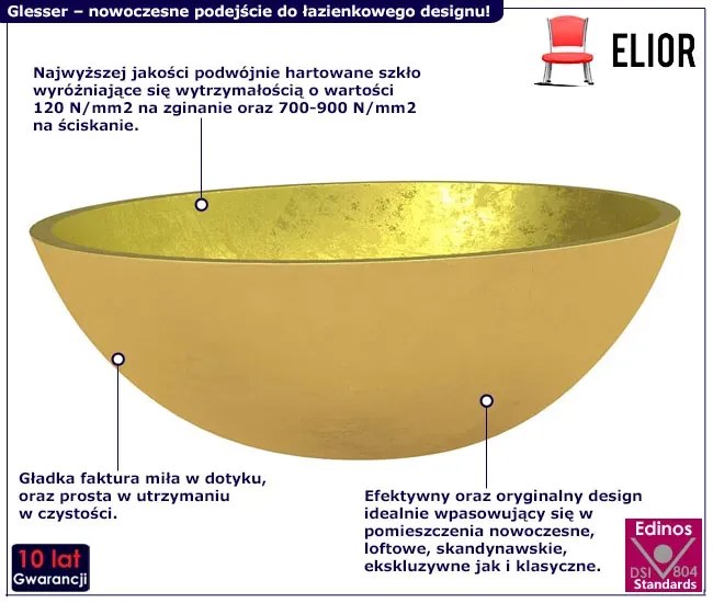 Złota umywalka nablatowa ze szkła hartowanego C2-L90