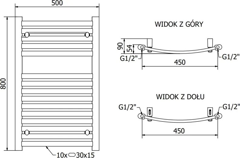 Mexen Helios grzejnik łazienkowy 800 x 500 mm, 381 W, czarny - W103-0800-500-00-70