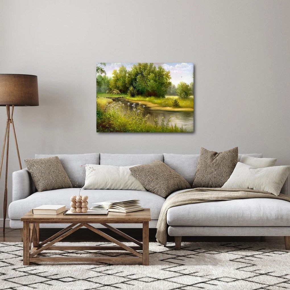 Obraz - Rzeka przy lesie, obraz olejny (70x50 cm)
