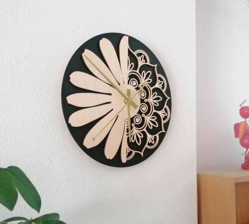 Drewniany zegar ścienny kwiat życia | SEDMA