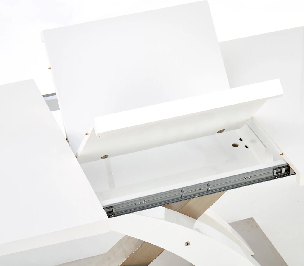 Biały rozkładany stół Sandor 2 ze szklanym blatem