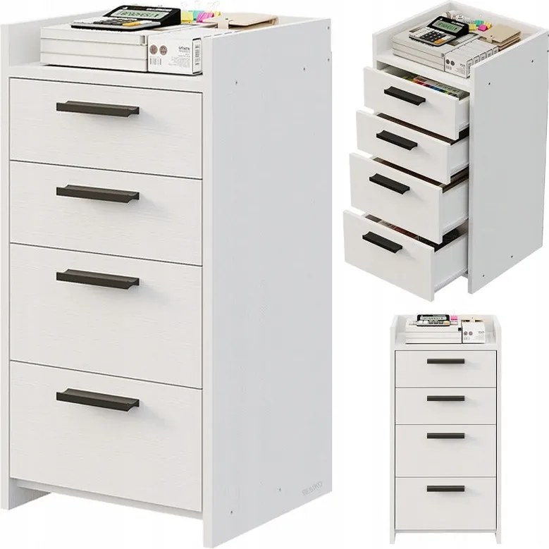 Komoda biała kontenerek pod biurko biurowy regał szafka 4 szuflady wysoka