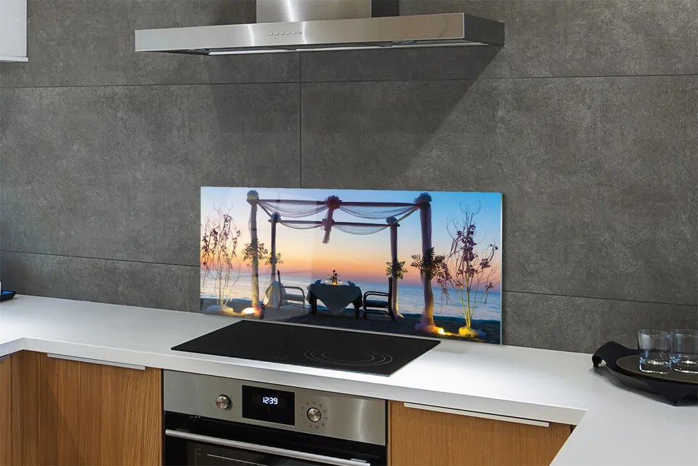 Szklany Panel Kolacja o Zachodzie Słońca nad Morzem