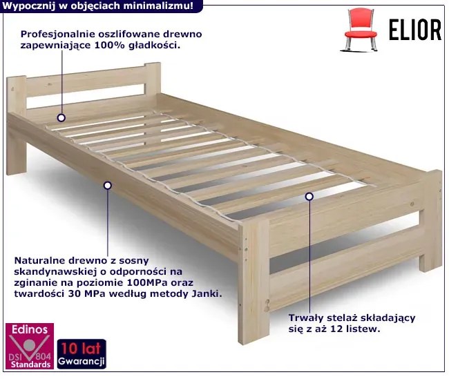 Jednoosobowe Łóżko Drewniane W Stylu Skandynawskim 90X200 H2-L09
