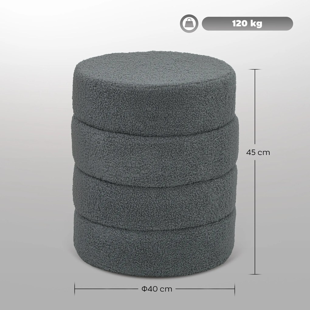 HOMCOM Hoker, okrągły, polarowy, stalowa rama, do 120kg, Φ40x45H cm, Ciemnoszary
