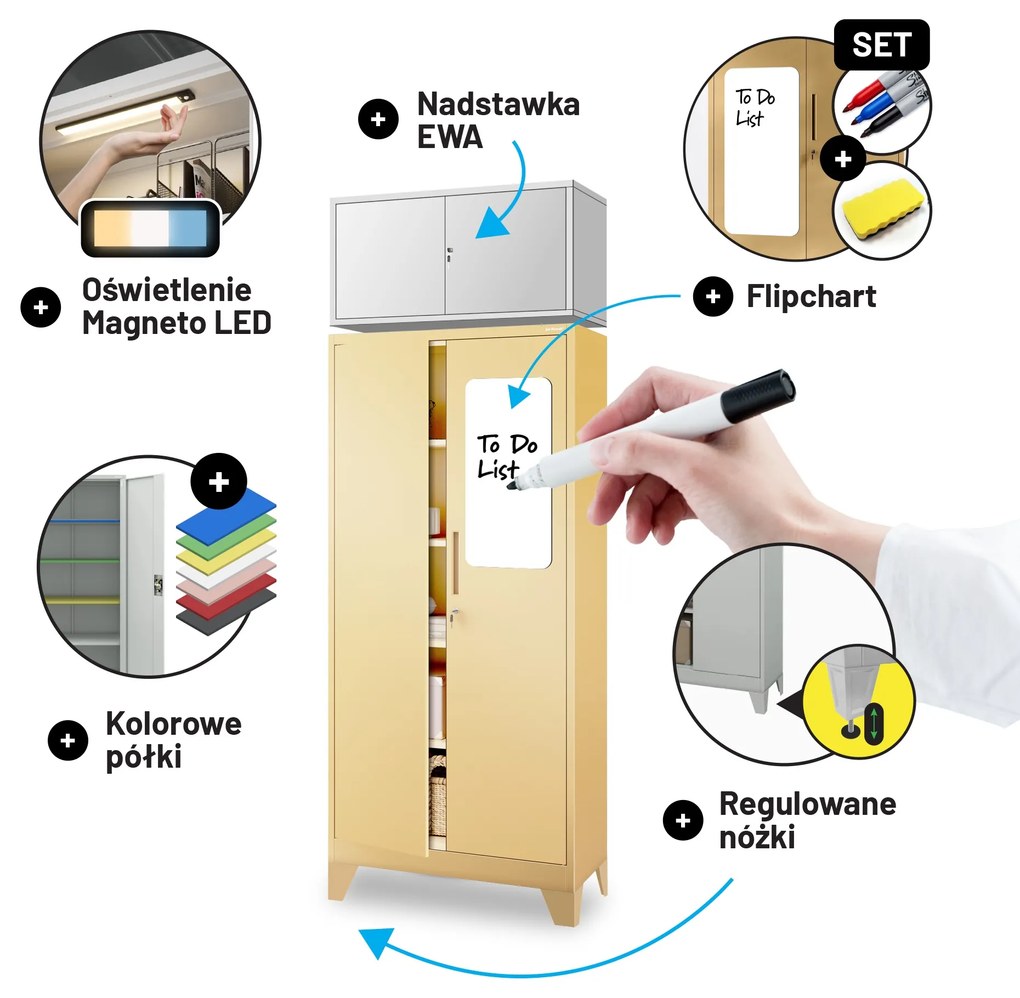 Szafa na dokumenty biurowa metalowa beżowa: Fresh Style JAN H, 900 x 1950 x 400 mm