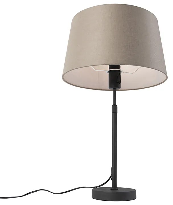 Lampa stołowa czarna z abażurem z lnu w kolorze taupe 35 cm regulowana - ParteWiejski/ Rustykalny / Vintage Oswietlenie wewnetrzne