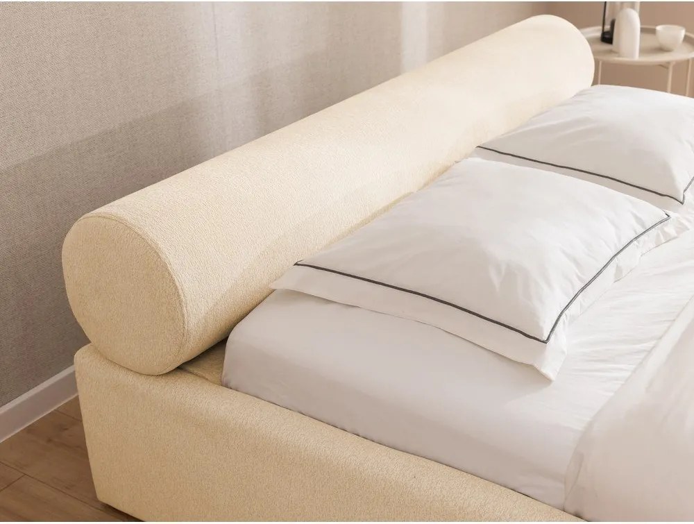 Kremowe tapicerowane łóżko dwuosobowe ze schowkiem i stelażem 200x200 cm Cille – Ropez