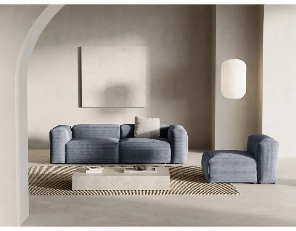 Szaroniebieska sztruksowa sofa 264 cm Bergamo – Cosmopolitan Design