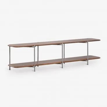 Mebel Rtv 180x40 Cm Z Drewna Mango I Stali Nierdzewnej Vimara Ciemny Drewniany Uchwyt - Sklum