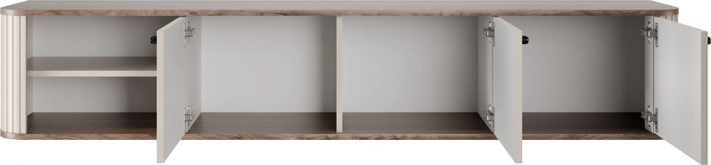 Szafka RTV wisząca Vesper 187 cm trzydrzwiowa - kaszmir / orzech / czarne uchwyty