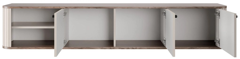 Szafka RTV wisząca Vesper 3D 187 cm - kaszmir / orzech / czarne uchwyty