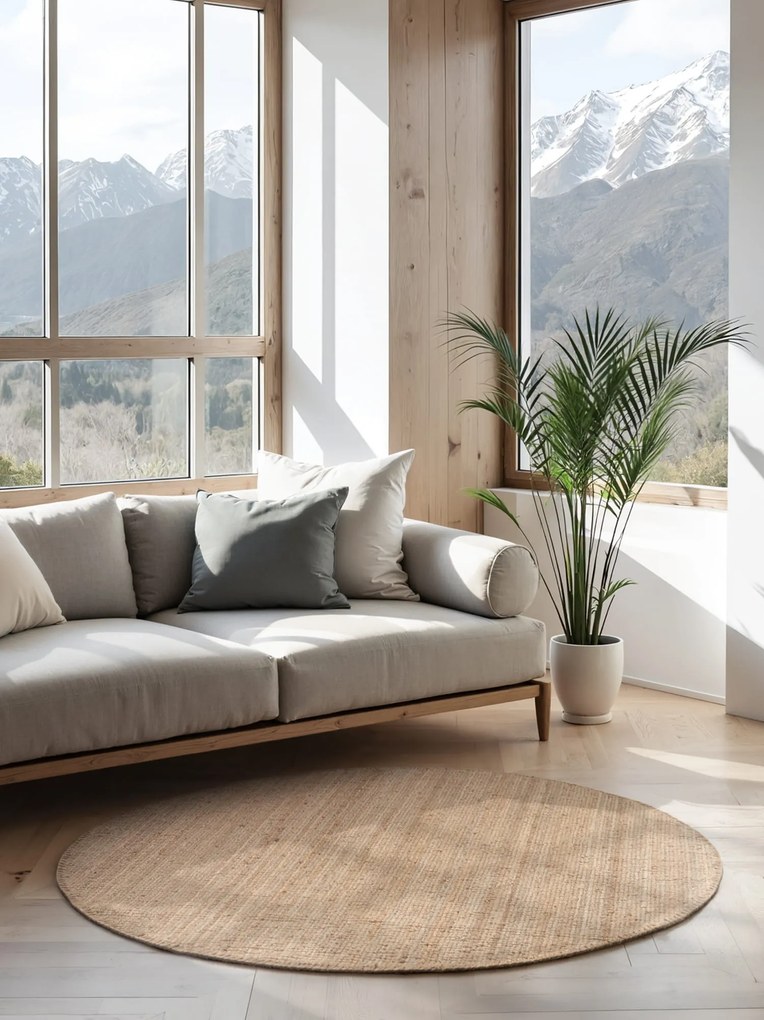 Dywan naturalny jutowy ręcznie tkany Boucle naturalnie złoty 200 cm x 200 cm koło