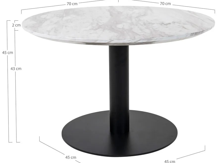 Okrągły stolik w czarno-złotym kolorze z blatem w dekorze marmuru 70x70 cm Bolzano – House Nordic