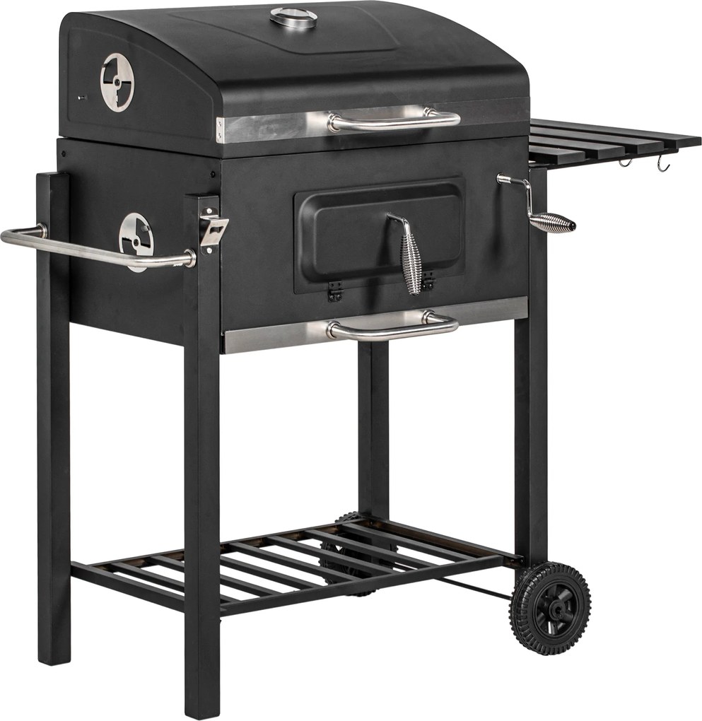 Outsunny Grill węglowy Smoker BBQ-Smoker, 1 półka, 1 uchwyt na ręcznik, 2 ruszty grillowe, 113 cm x 65 cm x 108 cm, Czarny