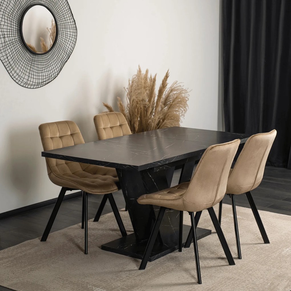 Stół Prostokątny Rozkładany CLARK 120-160 cm Czarny Marmur Glamour