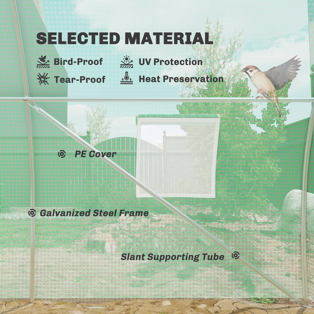 Outsunny Szklarnia Foliowa z 8 Oknami z Siatką przeciw Owadom Solidna Folia Stelaż Stalowy 6x3x2m Zielony | Aosom PL