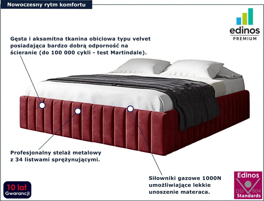 Czerwone welurowe łóżko z pojemnikiem 5 rozmiarów Z8-H41