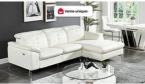 Kanapa narożna LISMORE z elektryczną funkcją relax z bawolej skóry – Kolor biały– Narożnik prawy