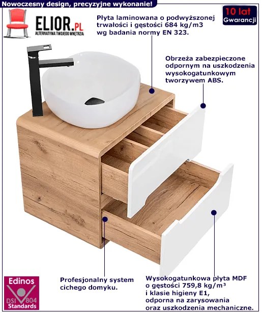 Szafka z umywalką nablatową Zeftox 4S 60 cm - Biały połysk