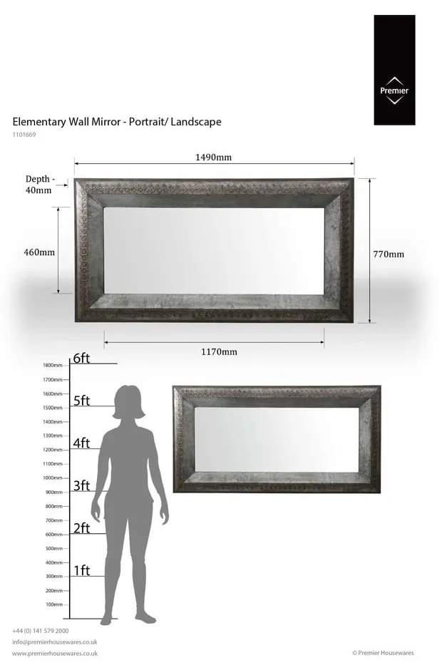 Lustro ścienne 77x149 cm Elementary – Premier Housewares