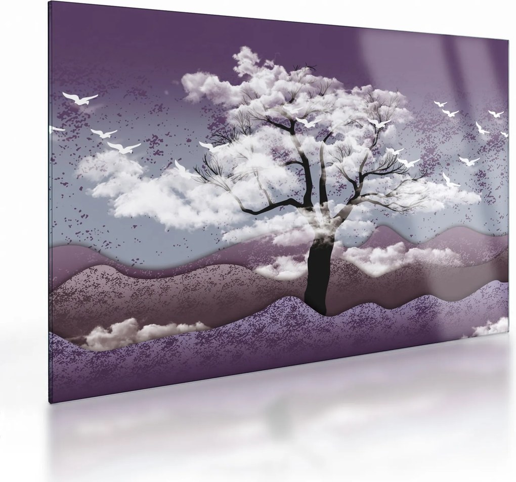 Obraz na szkle - Drzewo w chmurach (70x50 cm)