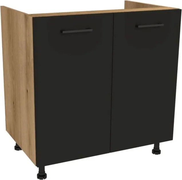 Zestaw Mebli Kuchennych MODERN 170 cm Czarny Ryflowany Loftowy