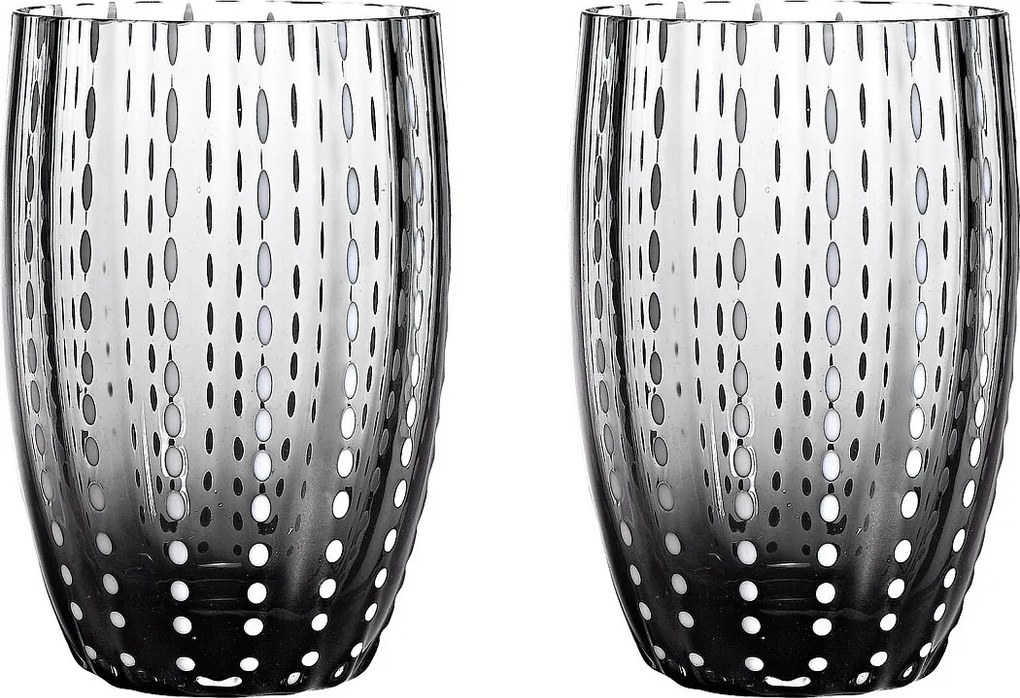 Zafferano Perle Grey Glass – szkło kolorowe dmuchane ustami, 32 cl, ręcznie robione – zestaw 2 kieliszków rzemieślniczych do wody lub koktajli