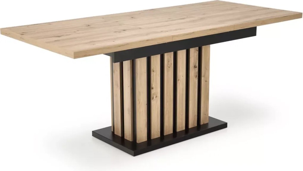 Rozkładany stół prostokątny Altus 160 (210) x 90 – wykonany z płyty laminowanej w kolorze dąb artisan / czarny