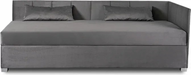 Łóżko Tapczan Młodzieżowe KARO 2 90x200 cm Narożne Szare Welurowe