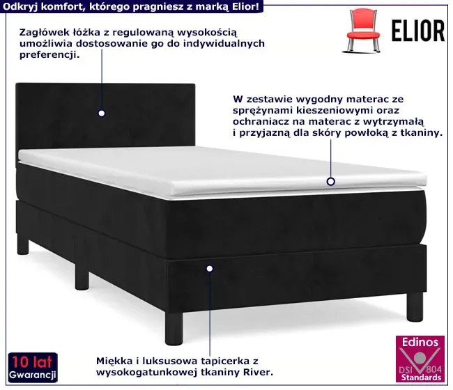 Kontynentalne czarne łóżko z materacem 90x200 - Lisila 3X