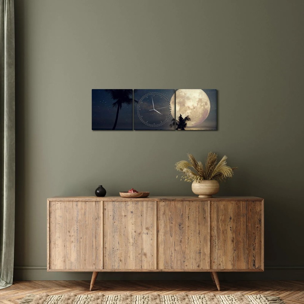 Obraz - Plaża pod pełnią księżyca (z zegarem) (90x30 cm)