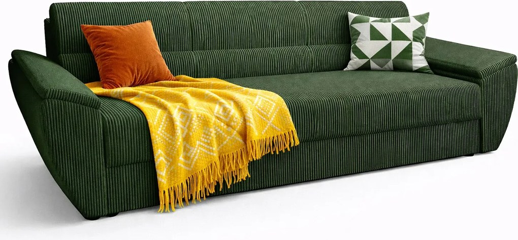 Zielona sztruksowa sofa z funkcją spania N4-C89