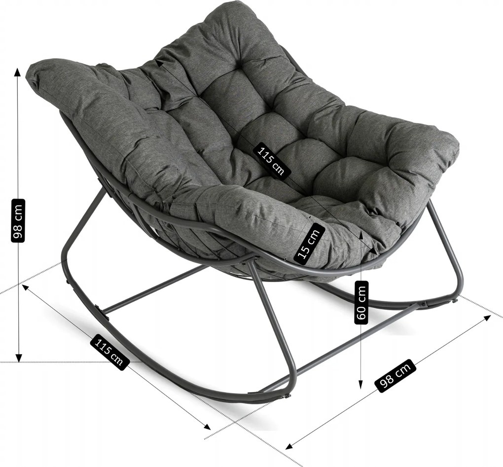 Fotel Bujany Ogrodowy LAREDO na Płozach Wypoczynkowy Szary Nowoczesny