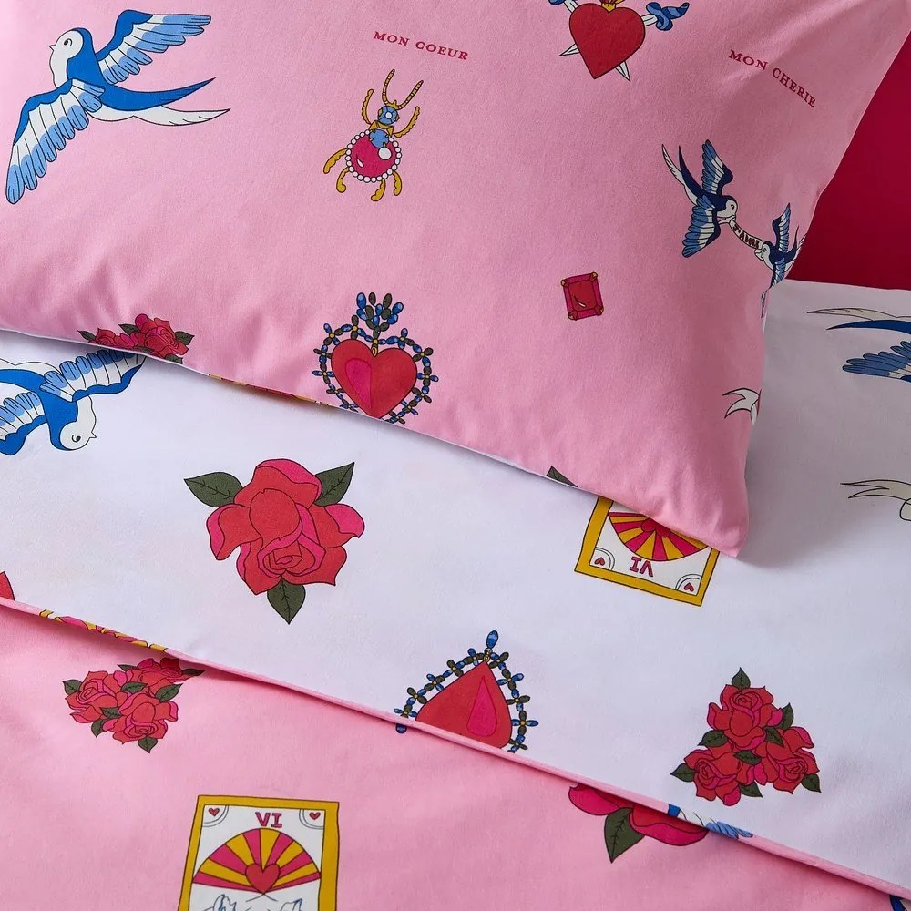 Biało-różowa bawełniana pościel dwuosobowa 230x220 cm Mon Coeur – Their Nibs