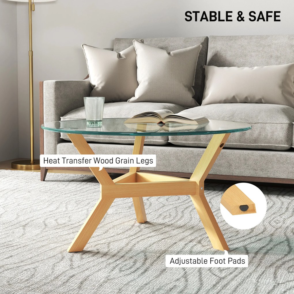 HOMCOM Okrągły stolik pomocniczy z hartowanego szkła z regulowanymi podkładkami pod nogi i stelażem ze stali, do salonu, sypialni