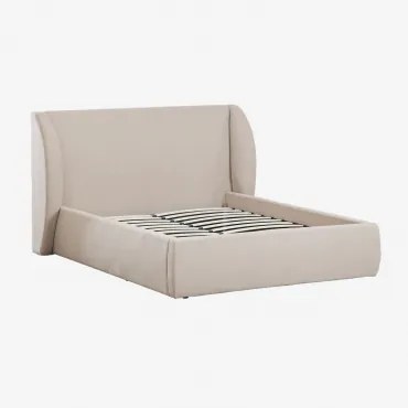 Łóżko Tapicerowane Cabargi Tkaniny Beige & 160 X 200 Cm & Bez Materaca - Sklum