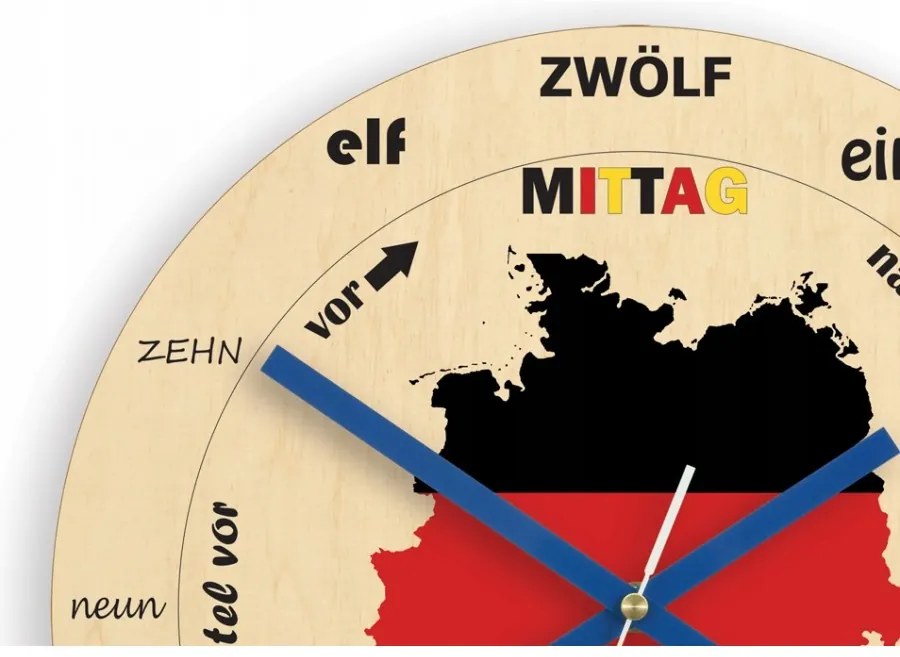 Zegar na ścianę drewniany nowoczesny z cichym mechanizmem okrągły niemiecki