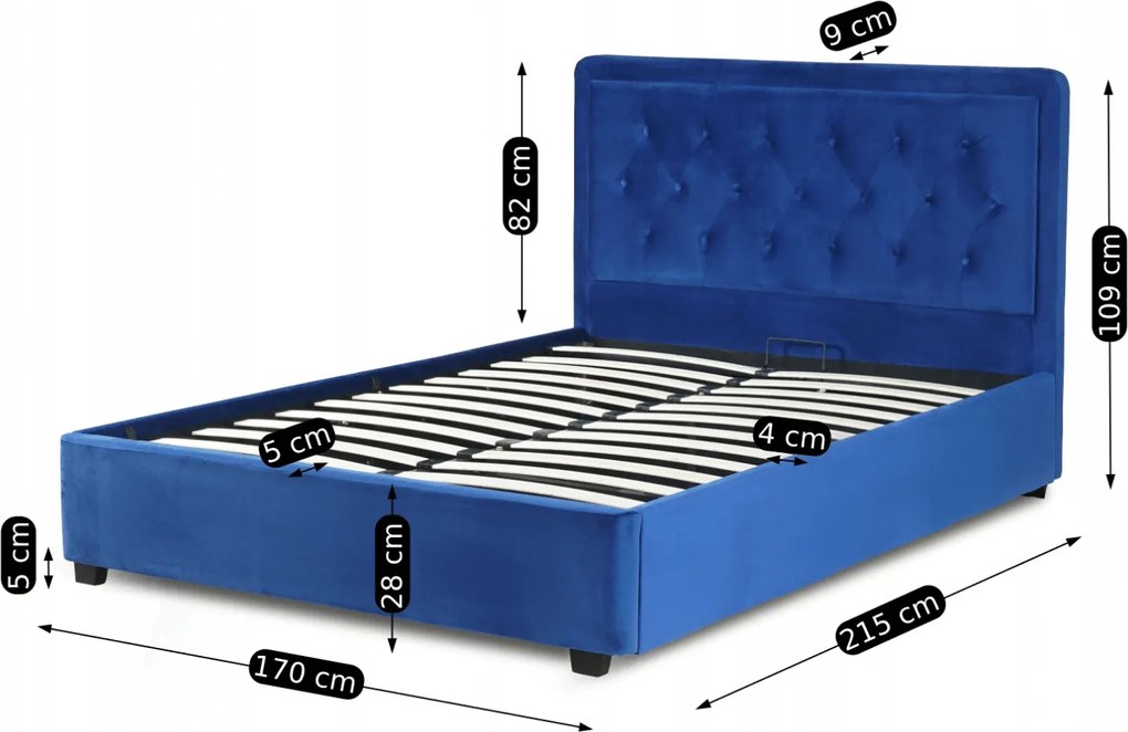 Łóżko Tapicerowane 160x200 cm ze Stelażem Dwuosobowe CROS Welurowe Granatowe
