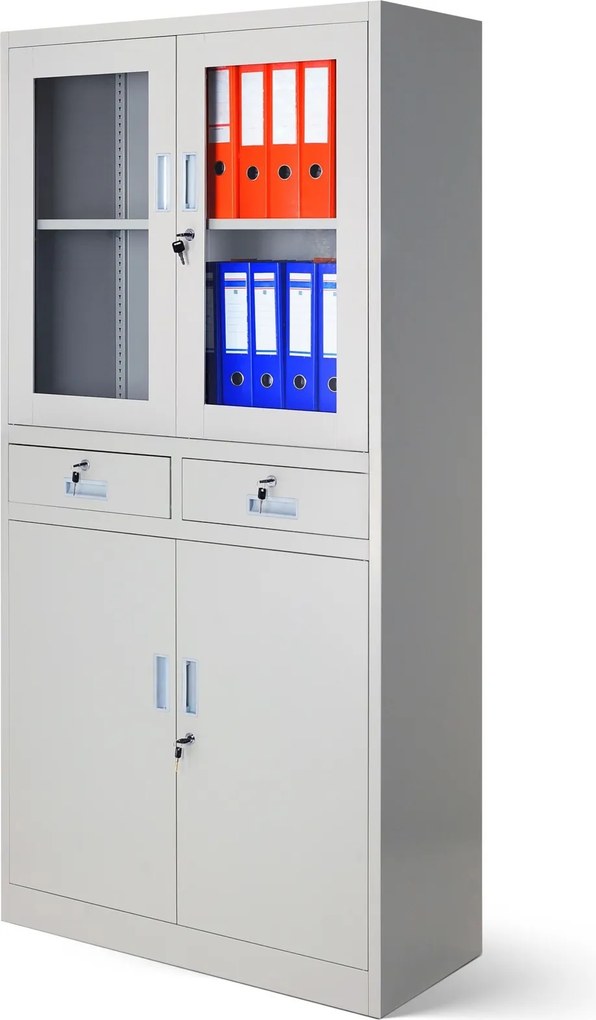 Szafa biurowa z gablotą szklaną Edmund 90x40x185 cm szara