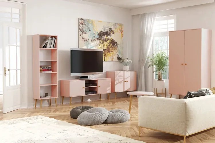 Różowa Szafa Z Półkami W Stylu Skandynawskim E0-T85