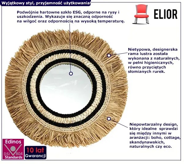Okrągłe lustro boho z ozdobną ramą K9-M15