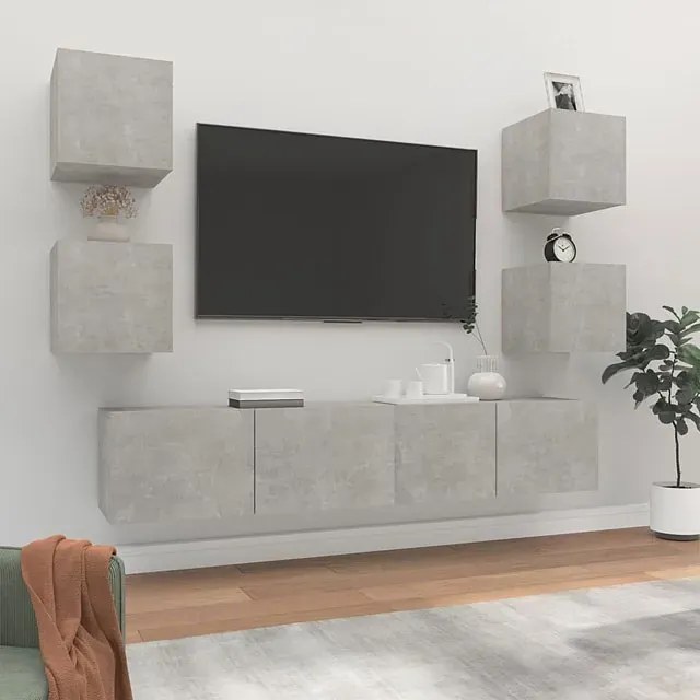 Wisząca modułowa meblościanka w kolorze beton - Levon