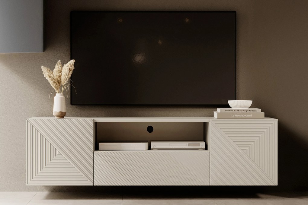 Szafka RTV Asha 167 cm wisząca z szufladą i wnęką - kaszmir