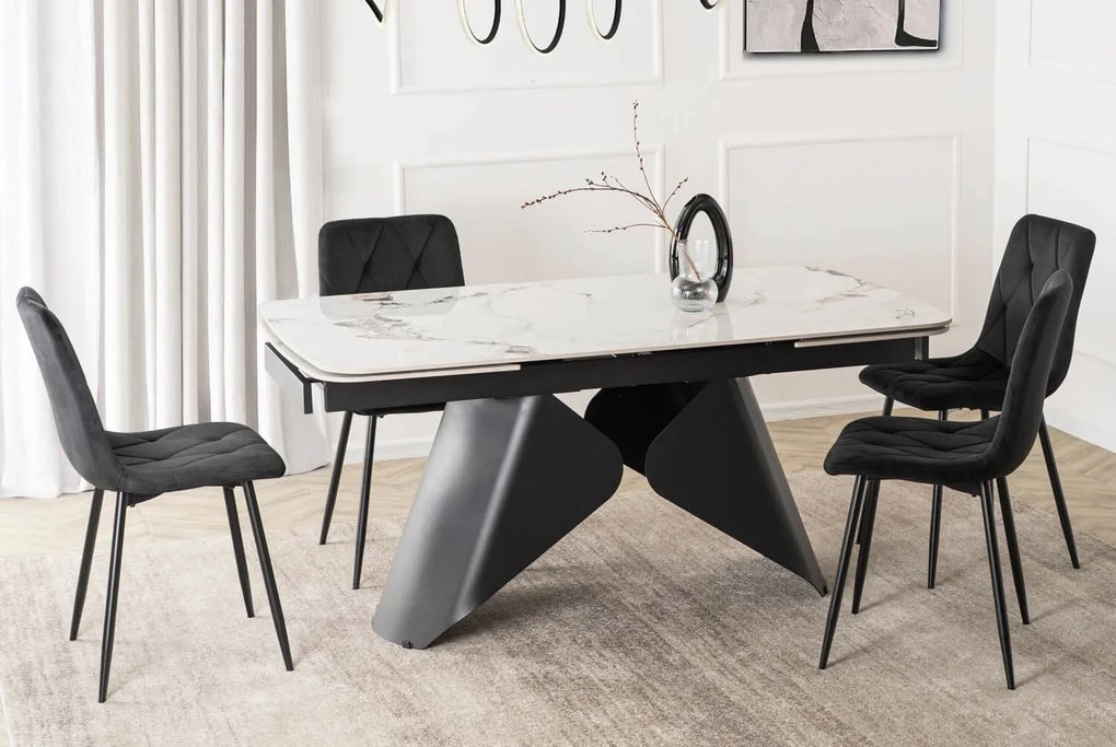Ceramiczny stół z rozkładanym blatem Verona 160-240 cm, biały marmur/czarny