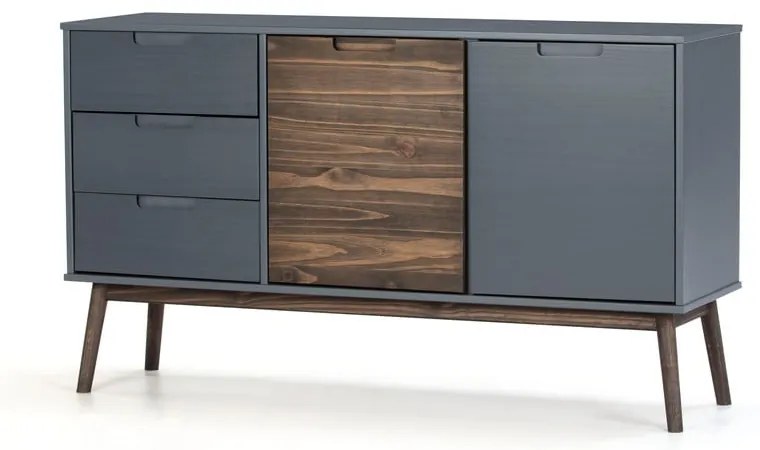 Antracytowa/ciemnobrązowa niska komoda z litego drewna sosnowego 140x80 cm Nussa – Marckeric