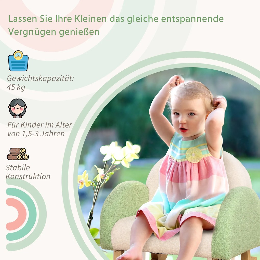 HOMCOM Bujak Dla Dzieci Uroczy Design Drewno Eukaliptusowe Imitacja Futra Zielony | Aosom PL